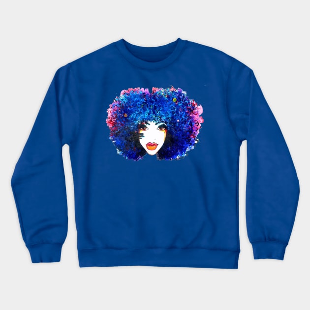 Blue Afro Brown eyes Natural Hair Queen Crewneck Sweatshirt by EllenDaisyShop